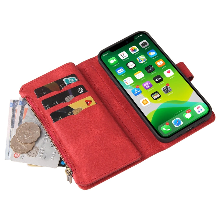 For iPhone 13 Skin Feel PU + TPU Horizontal Flip Leather Case with Holder & 15 Cards Slot & Wallet & Zipper Pocket & Lanyard
