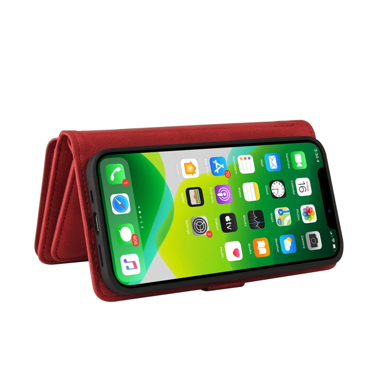 For iPhone 13 Skin Feel PU + TPU Horizontal Flip Leather Case with Holder & 15 Cards Slot & Wallet & Zipper Pocket & Lanyard