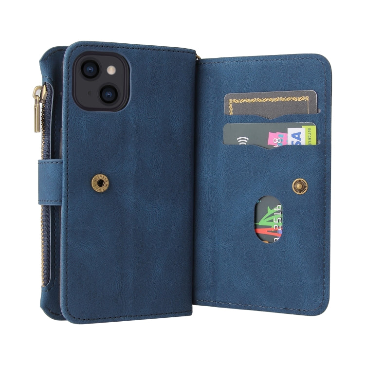For iPhone 13 Skin Feel PU + TPU Horizontal Flip Leather Case with Holder & 15 Cards Slot & Wallet & Zipper Pocket & Lanyard