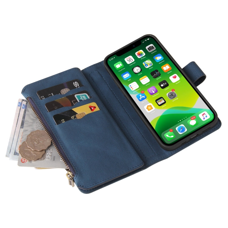For iPhone 13 Skin Feel PU + TPU Horizontal Flip Leather Case with Holder & 15 Cards Slot & Wallet & Zipper Pocket & Lanyard