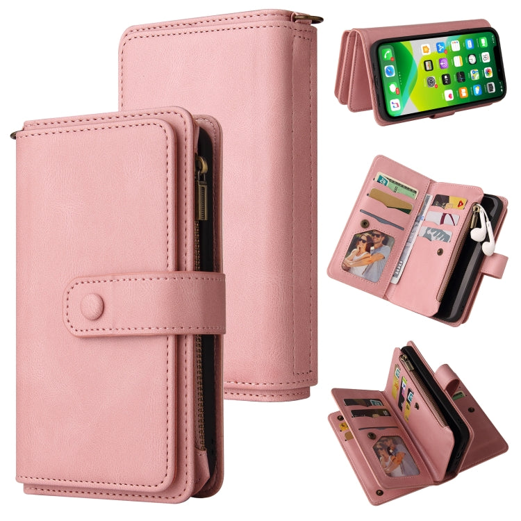For iPhone 13 Skin Feel PU + TPU Horizontal Flip Leather Case with Holder & 15 Cards Slot & Wallet & Zipper Pocket & Lanyard