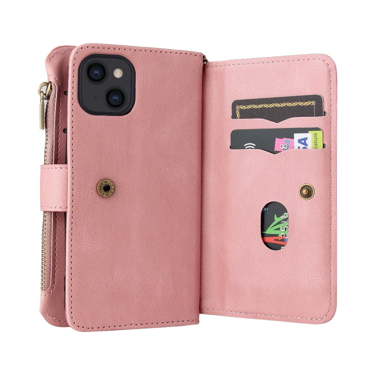 For iPhone 13 Skin Feel PU + TPU Horizontal Flip Leather Case with Holder & 15 Cards Slot & Wallet & Zipper Pocket & Lanyard