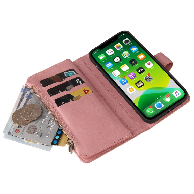 For iPhone 13 Skin Feel PU + TPU Horizontal Flip Leather Case with Holder & 15 Cards Slot & Wallet & Zipper Pocket & Lanyard