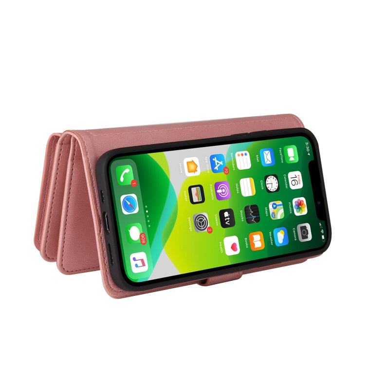 For iPhone 13 Skin Feel PU + TPU Horizontal Flip Leather Case with Holder & 15 Cards Slot & Wallet & Zipper Pocket & Lanyard