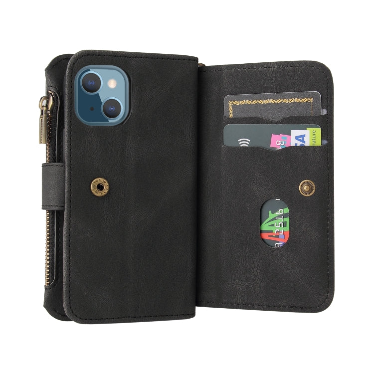 For iPhone 13 mini Skin Feel PU + TPU Horizontal Flip Leather Case with Holder & 15 Cards Slot & Wallet & Zipper Pocket & Lanyard
