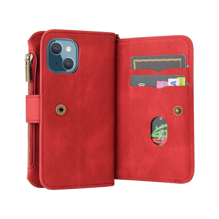 For iPhone 13 mini Skin Feel PU + TPU Horizontal Flip Leather Case with Holder & 15 Cards Slot & Wallet & Zipper Pocket & Lanyard