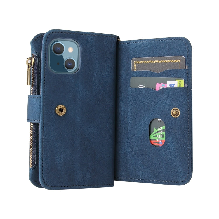 For iPhone 13 mini Skin Feel PU + TPU Horizontal Flip Leather Case with Holder & 15 Cards Slot & Wallet & Zipper Pocket & Lanyard