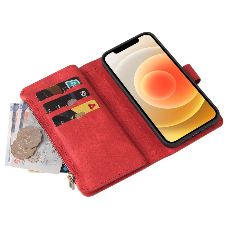 For iPhone 12 / 12 Pro Skin Feel PU + TPU Horizontal Flip Leather Case with Holder & 15 Cards Slot & Wallet & Zipper Pocket & Lanyard