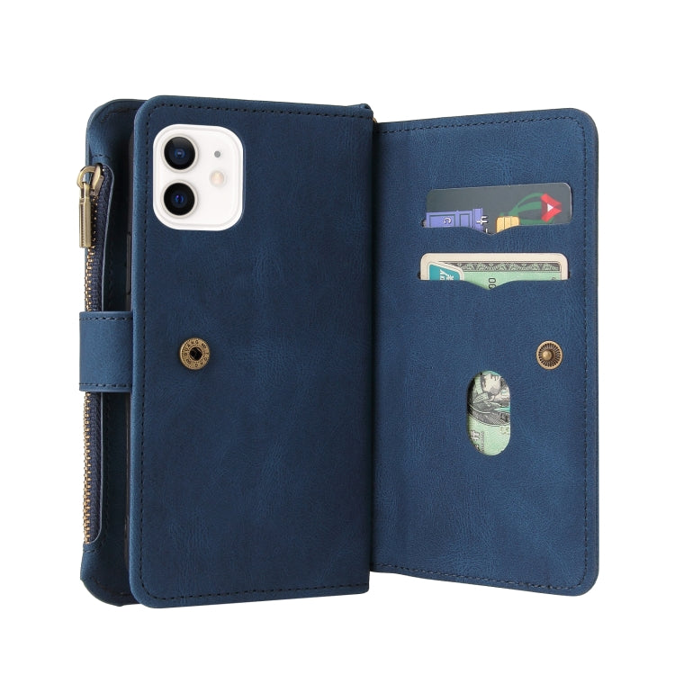 For iPhone 12 / 12 Pro Skin Feel PU + TPU Horizontal Flip Leather Case with Holder & 15 Cards Slot & Wallet & Zipper Pocket & Lanyard