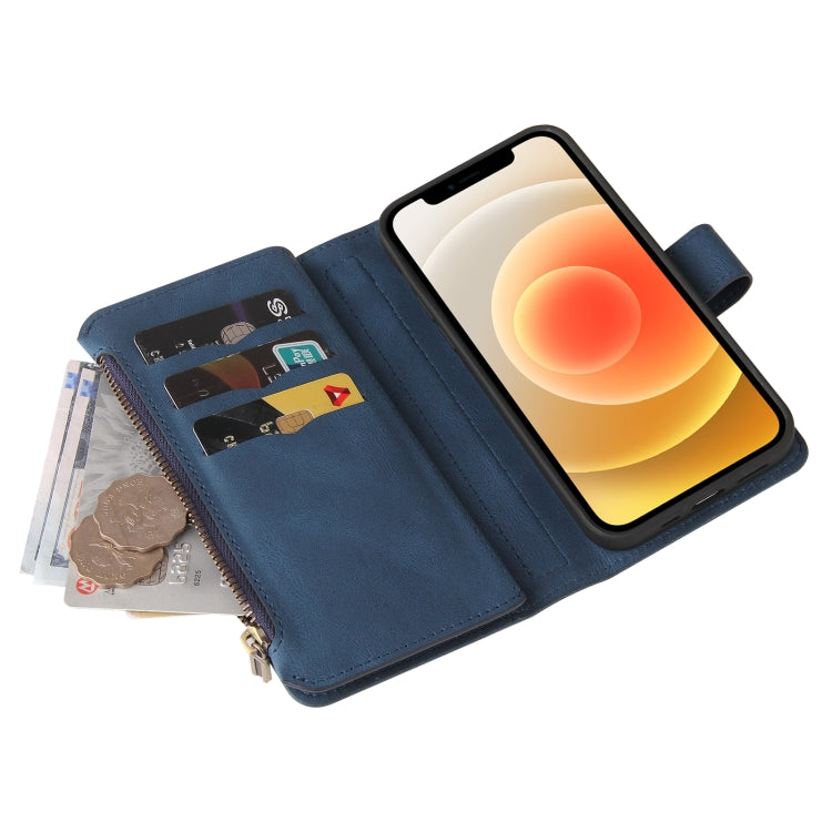 For iPhone 12 / 12 Pro Skin Feel PU + TPU Horizontal Flip Leather Case with Holder & 15 Cards Slot & Wallet & Zipper Pocket & Lanyard