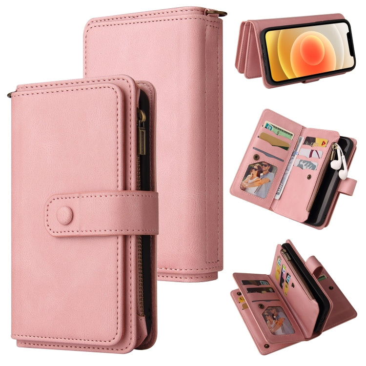For iPhone 12 / 12 Pro Skin Feel PU + TPU Horizontal Flip Leather Case with Holder & 15 Cards Slot & Wallet & Zipper Pocket & Lanyard