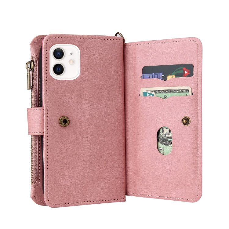 For iPhone 12 / 12 Pro Skin Feel PU + TPU Horizontal Flip Leather Case with Holder & 15 Cards Slot & Wallet & Zipper Pocket & Lanyard