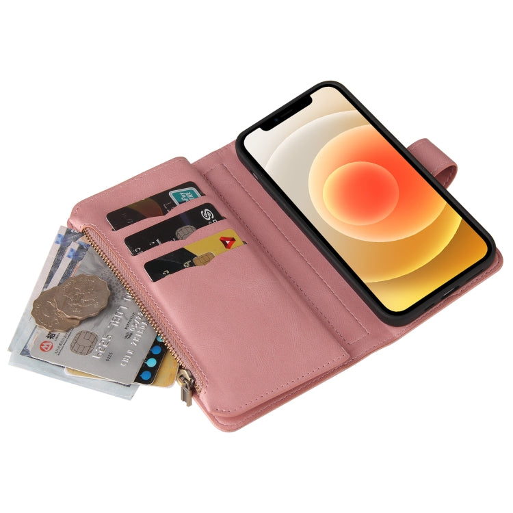 For iPhone 12 / 12 Pro Skin Feel PU + TPU Horizontal Flip Leather Case with Holder & 15 Cards Slot & Wallet & Zipper Pocket & Lanyard