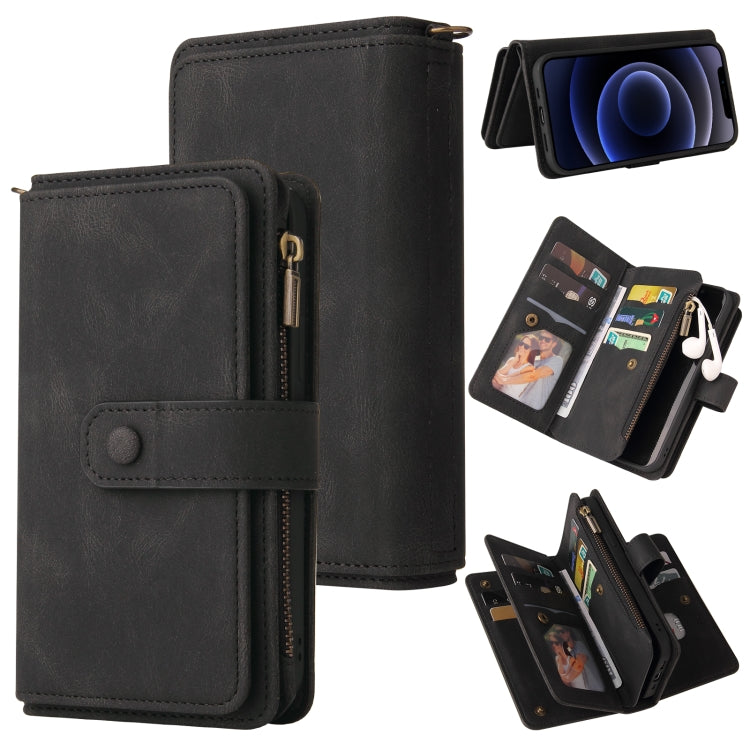 For iPhone 12 mini Skin Feel PU + TPU Horizontal Flip Leather Case with Holder & 15 Cards Slot & Wallet & Zipper Pocket & Lanyard
