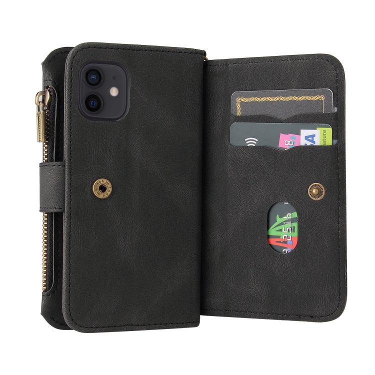 For iPhone 12 mini Skin Feel PU + TPU Horizontal Flip Leather Case with Holder & 15 Cards Slot & Wallet & Zipper Pocket & Lanyard