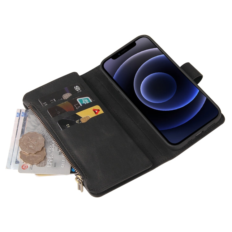 For iPhone 12 mini Skin Feel PU + TPU Horizontal Flip Leather Case with Holder & 15 Cards Slot & Wallet & Zipper Pocket & Lanyard