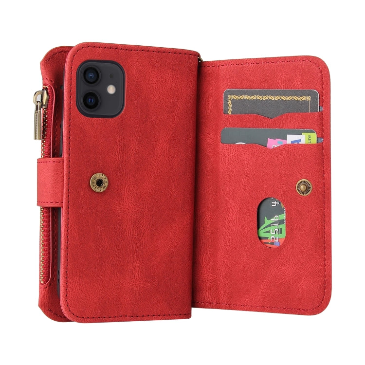 For iPhone 12 mini Skin Feel PU + TPU Horizontal Flip Leather Case with Holder & 15 Cards Slot & Wallet & Zipper Pocket & Lanyard