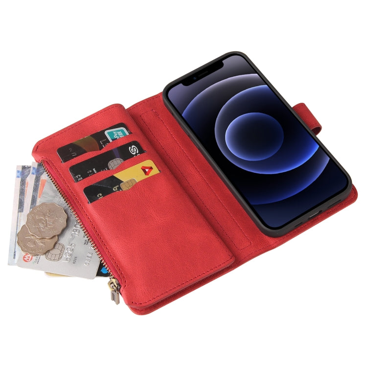 For iPhone 12 mini Skin Feel PU + TPU Horizontal Flip Leather Case with Holder & 15 Cards Slot & Wallet & Zipper Pocket & Lanyard