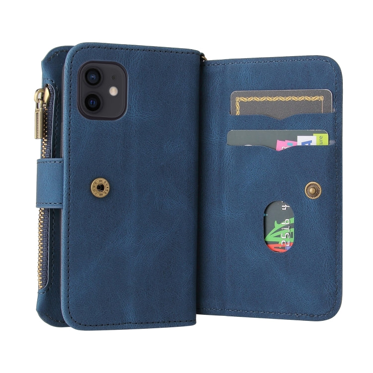 For iPhone 12 mini Skin Feel PU + TPU Horizontal Flip Leather Case with Holder & 15 Cards Slot & Wallet & Zipper Pocket & Lanyard