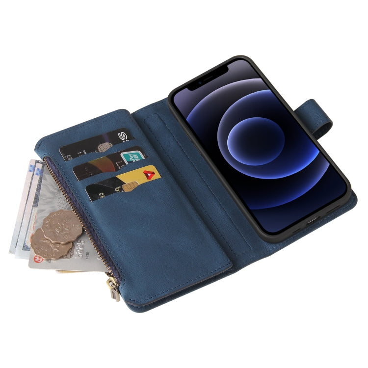 For iPhone 12 mini Skin Feel PU + TPU Horizontal Flip Leather Case with Holder & 15 Cards Slot & Wallet & Zipper Pocket & Lanyard