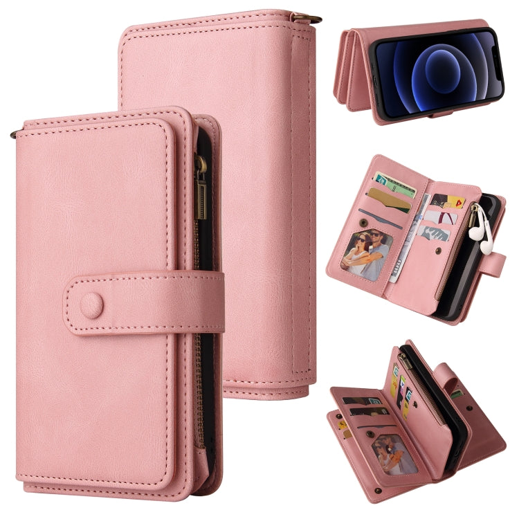 For iPhone 12 mini Skin Feel PU + TPU Horizontal Flip Leather Case with Holder & 15 Cards Slot & Wallet & Zipper Pocket & Lanyard
