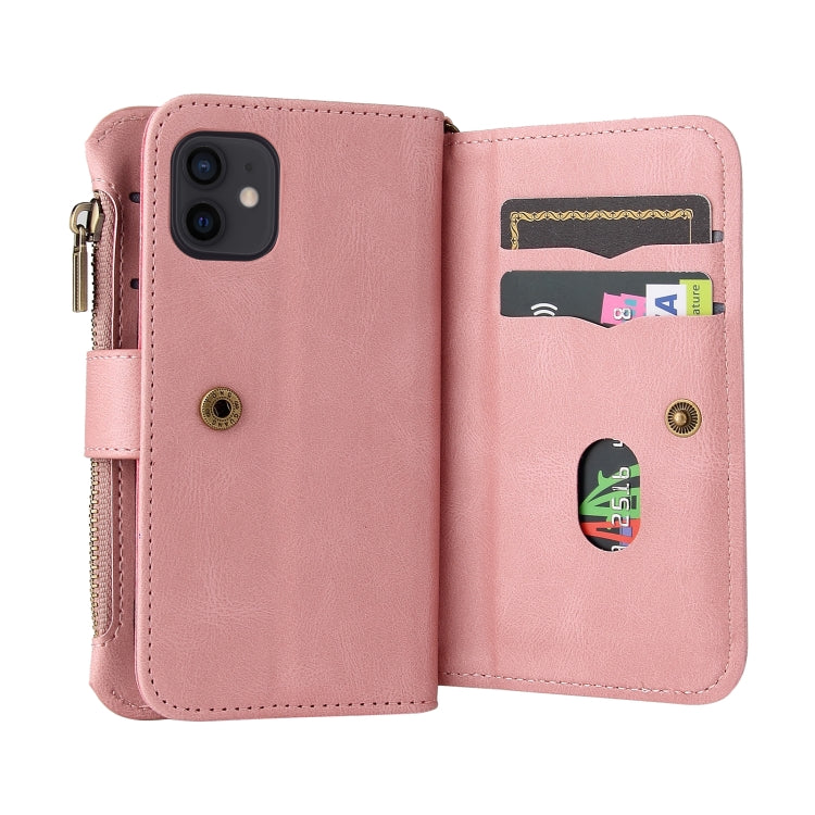 For iPhone 12 mini Skin Feel PU + TPU Horizontal Flip Leather Case with Holder & 15 Cards Slot & Wallet & Zipper Pocket & Lanyard