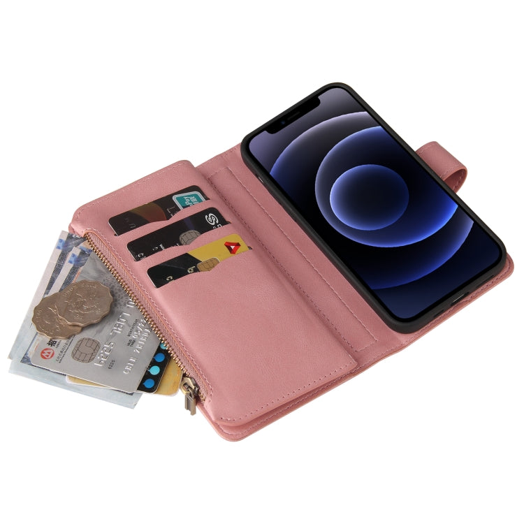 For iPhone 12 mini Skin Feel PU + TPU Horizontal Flip Leather Case with Holder & 15 Cards Slot & Wallet & Zipper Pocket & Lanyard