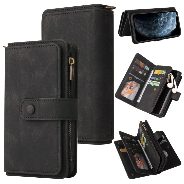 Skin Feel PU + TPU Horizontal Flip Leather Case with Holder & 15 Cards Slot & Wallet & Zipper Pocket & Lanyard For iPhone 11 Pro