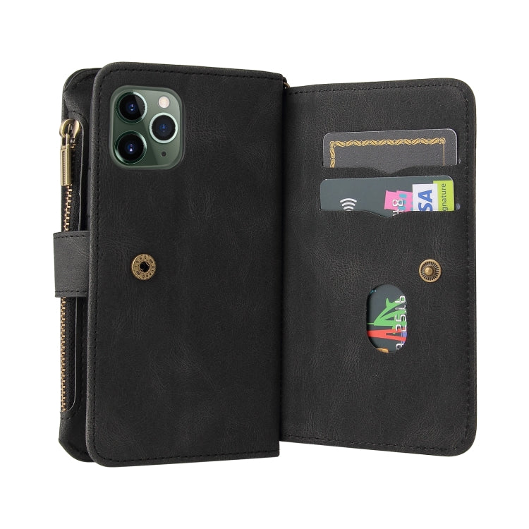 Skin Feel PU + TPU Horizontal Flip Leather Case with Holder & 15 Cards Slot & Wallet & Zipper Pocket & Lanyard For iPhone 11 Pro