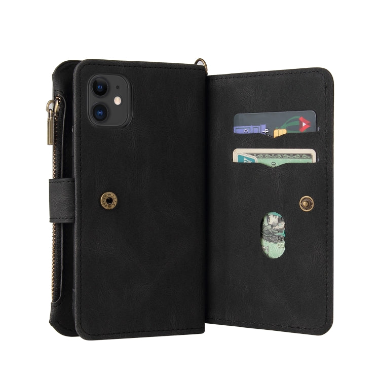 Skin Feel PU + TPU Horizontal Flip Leather Case with Holder & 15 Cards Slot & Wallet & Zipper Pocket & Lanyard For iPhone 11
