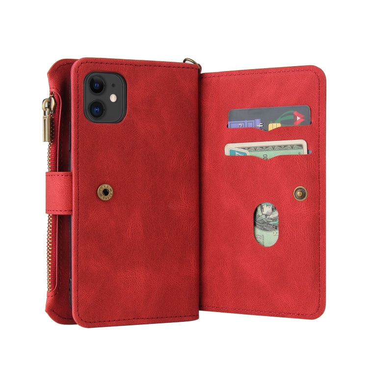 Skin Feel PU + TPU Horizontal Flip Leather Case with Holder & 15 Cards Slot & Wallet & Zipper Pocket & Lanyard For iPhone 11