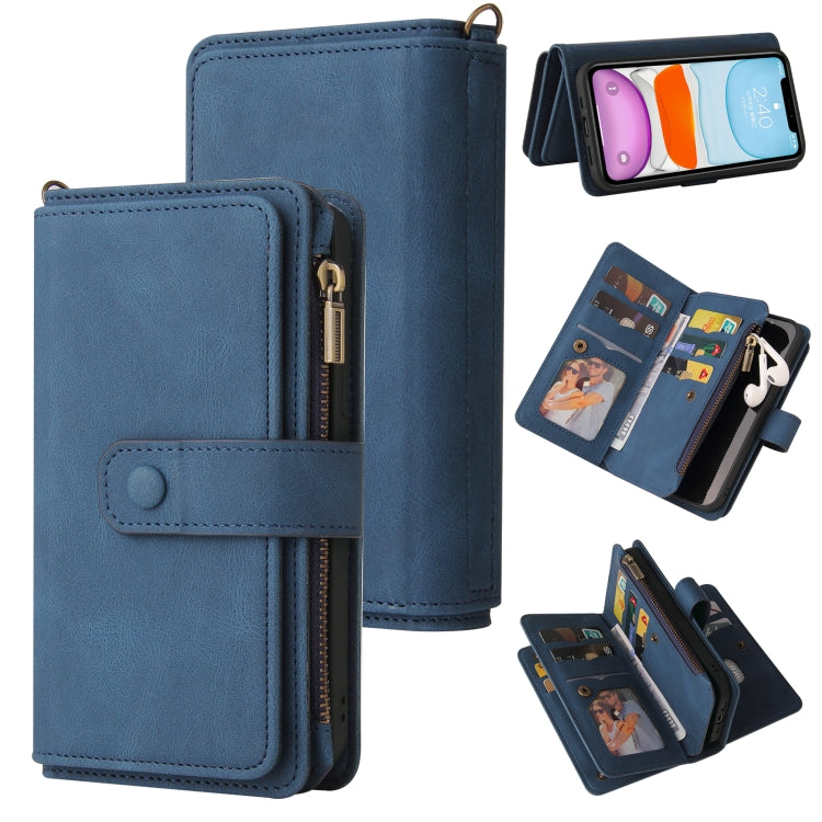 Skin Feel PU + TPU Horizontal Flip Leather Case with Holder & 15 Cards Slot & Wallet & Zipper Pocket & Lanyard For iPhone 11