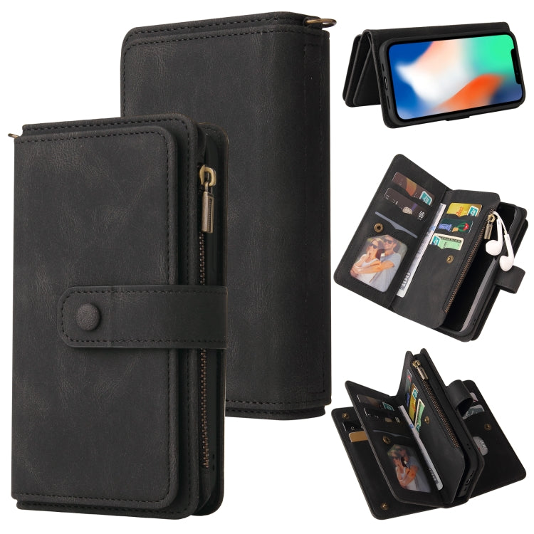 For iPhone X / XS Skin Feel PU + TPU Horizontal Flip Leather Case with Holder & 15 Cards Slot & Wallet & Zipper Pocket & Lanyard