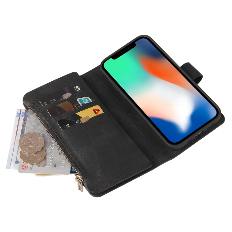 For iPhone X / XS Skin Feel PU + TPU Horizontal Flip Leather Case with Holder & 15 Cards Slot & Wallet & Zipper Pocket & Lanyard