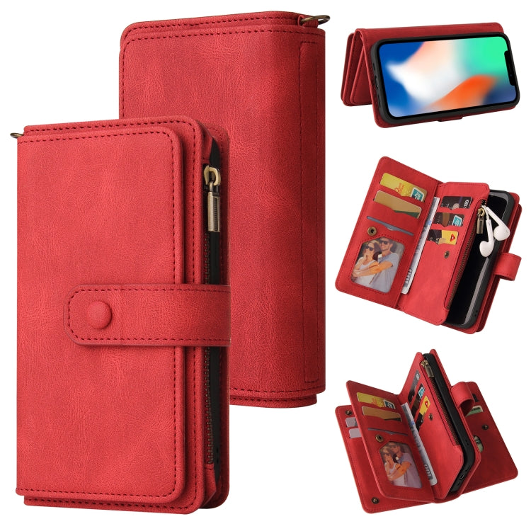 For iPhone X / XS Skin Feel PU + TPU Horizontal Flip Leather Case with Holder & 15 Cards Slot & Wallet & Zipper Pocket & Lanyard