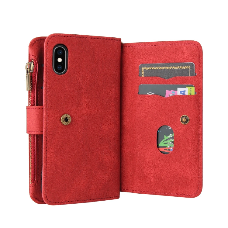 For iPhone X / XS Skin Feel PU + TPU Horizontal Flip Leather Case with Holder & 15 Cards Slot & Wallet & Zipper Pocket & Lanyard