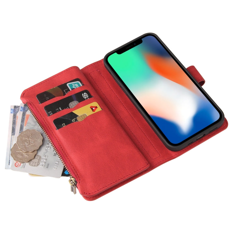 For iPhone X / XS Skin Feel PU + TPU Horizontal Flip Leather Case with Holder & 15 Cards Slot & Wallet & Zipper Pocket & Lanyard