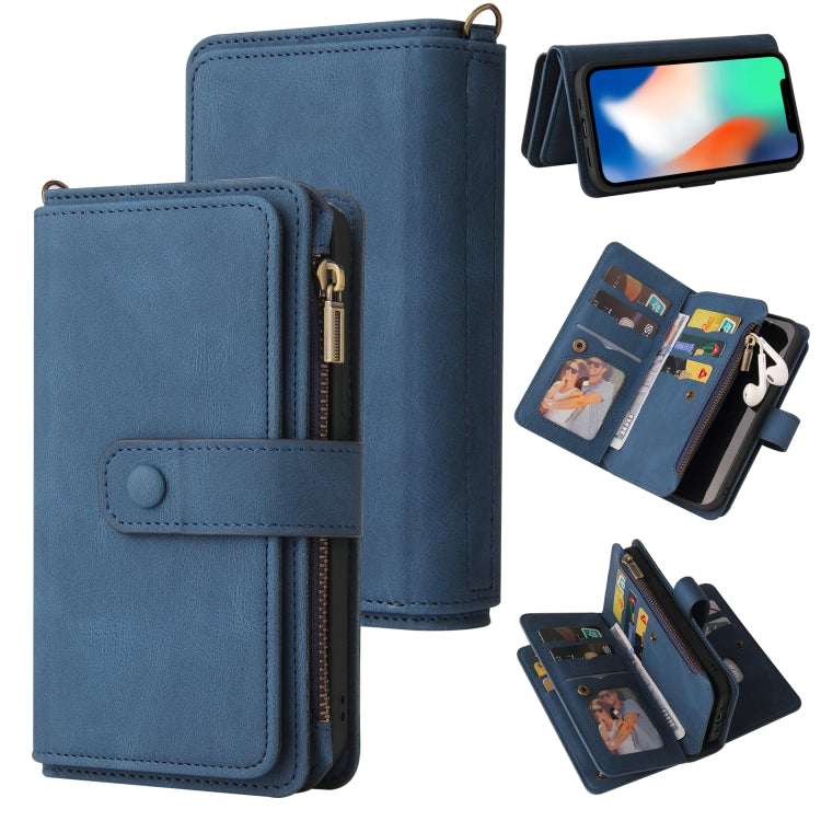 For iPhone X / XS Skin Feel PU + TPU Horizontal Flip Leather Case with Holder & 15 Cards Slot & Wallet & Zipper Pocket & Lanyard