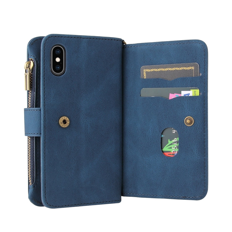 For iPhone X / XS Skin Feel PU + TPU Horizontal Flip Leather Case with Holder & 15 Cards Slot & Wallet & Zipper Pocket & Lanyard