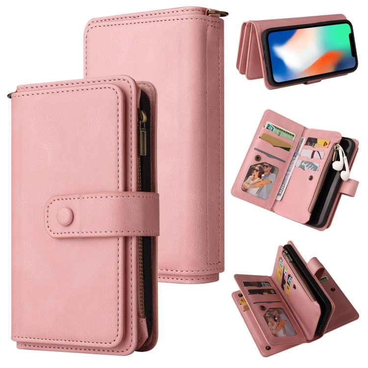 For iPhone X / XS Skin Feel PU + TPU Horizontal Flip Leather Case with Holder & 15 Cards Slot & Wallet & Zipper Pocket & Lanyard