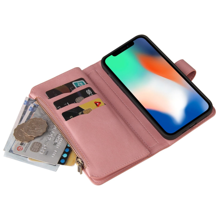 For iPhone X / XS Skin Feel PU + TPU Horizontal Flip Leather Case with Holder & 15 Cards Slot & Wallet & Zipper Pocket & Lanyard