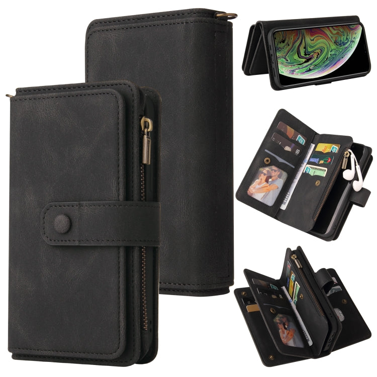 For iPhone XS Max Skin Feel PU + TPU Horizontal Flip Leather Case with Holder & 15 Cards Slot & Wallet & Zipper Pocket & Lanyard