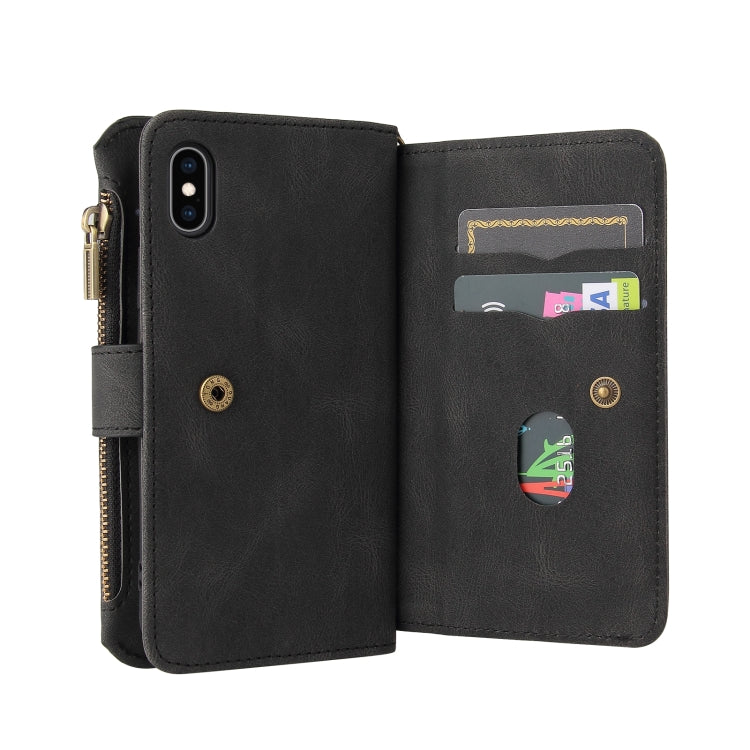 For iPhone XS Max Skin Feel PU + TPU Horizontal Flip Leather Case with Holder & 15 Cards Slot & Wallet & Zipper Pocket & Lanyard