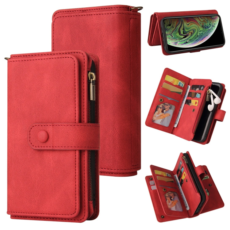 For iPhone XS Max Skin Feel PU + TPU Horizontal Flip Leather Case with Holder & 15 Cards Slot & Wallet & Zipper Pocket & Lanyard