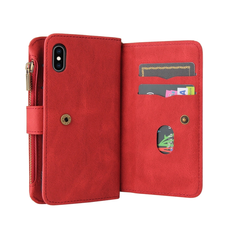 For iPhone XS Max Skin Feel PU + TPU Horizontal Flip Leather Case with Holder & 15 Cards Slot & Wallet & Zipper Pocket & Lanyard