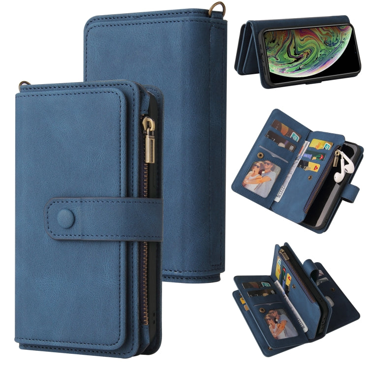 For iPhone XS Max Skin Feel PU + TPU Horizontal Flip Leather Case with Holder & 15 Cards Slot & Wallet & Zipper Pocket & Lanyard