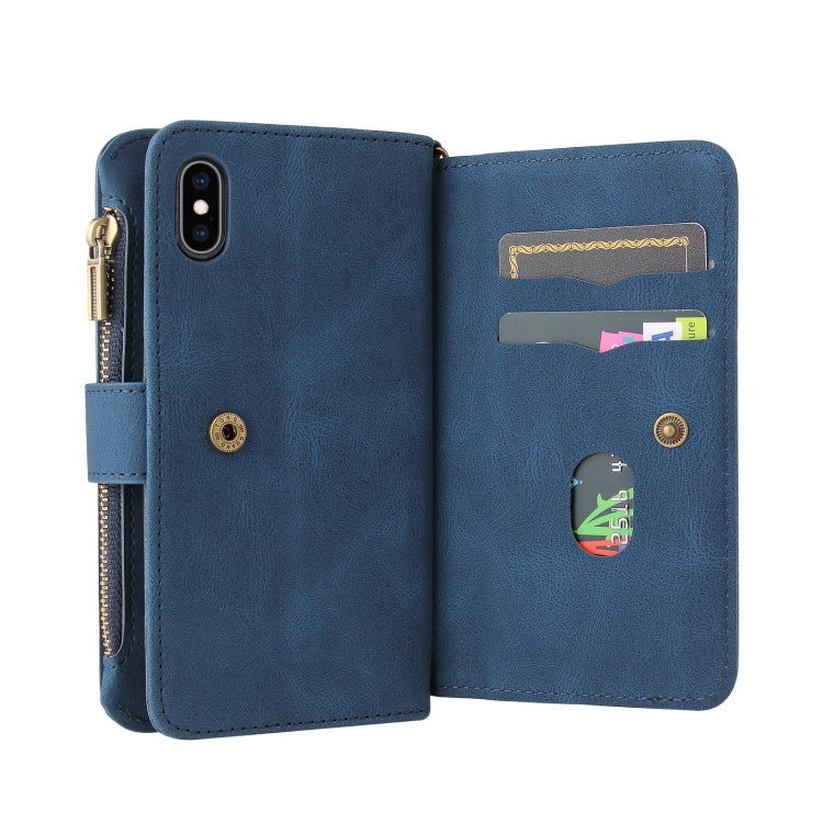For iPhone XS Max Skin Feel PU + TPU Horizontal Flip Leather Case with Holder & 15 Cards Slot & Wallet & Zipper Pocket & Lanyard