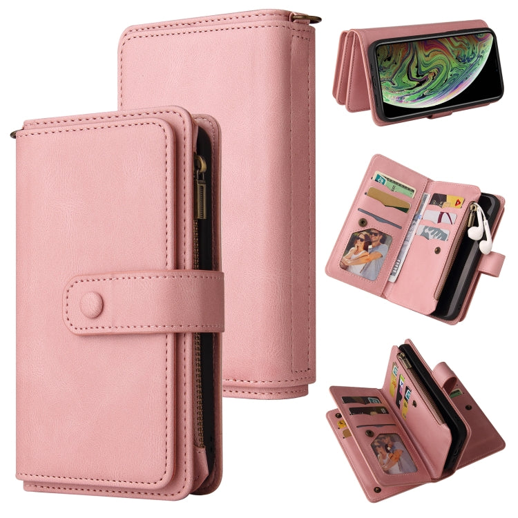 For iPhone XS Max Skin Feel PU + TPU Horizontal Flip Leather Case with Holder & 15 Cards Slot & Wallet & Zipper Pocket & Lanyard