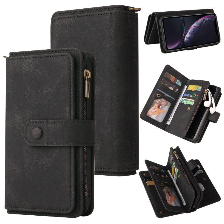 For iPhone XR Skin Feel PU + TPU Horizontal Flip Leather Case with Holder & 15 Cards Slot & Wallet & Zipper Pocket & Lanyard