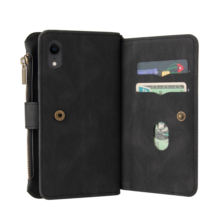 For iPhone XR Skin Feel PU + TPU Horizontal Flip Leather Case with Holder & 15 Cards Slot & Wallet & Zipper Pocket & Lanyard